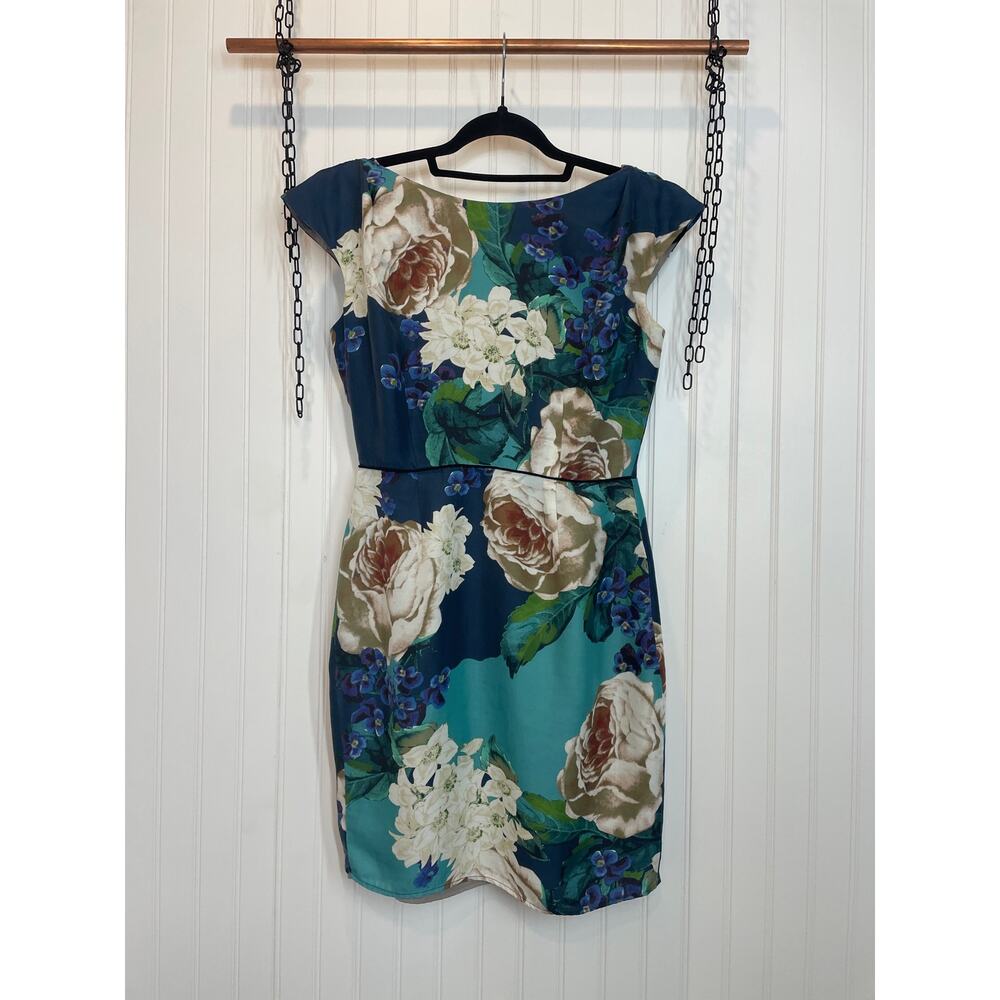 Anthropologie Teal and Cream Floral Mini Dress